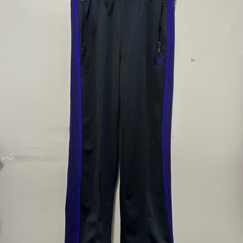 Needles Black Track Pants with Purple Stripes And Butterfly Logo Men’s Medium